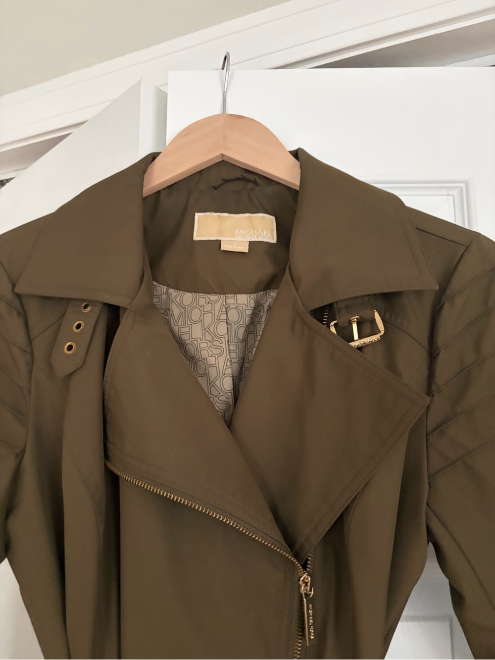 Michael Kors Olive Utility Trench with Gold Hardware